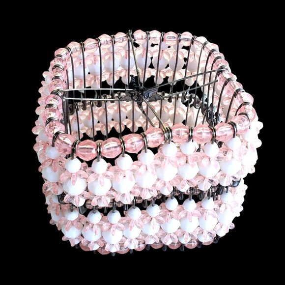 Safety Pin Art Beaded Pink White Small Lamp Shade or Thing - Picture 4 of 8